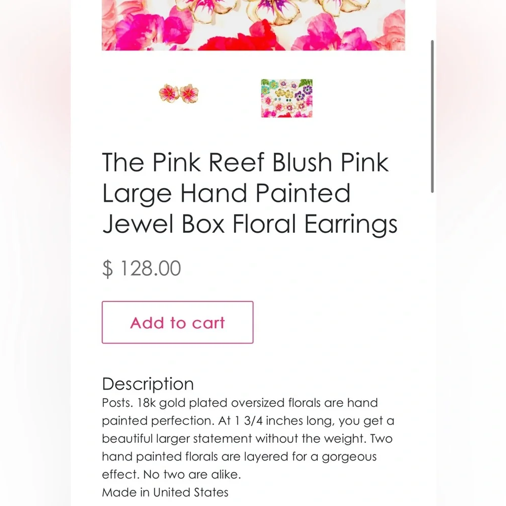 Anthropologie Pink Reef Pink and Fuchsia Gloss Hand Painted Floral Earrings, NWT - Picture 5 of 5